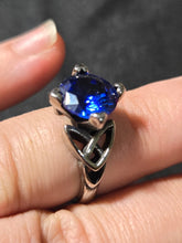 Load image into Gallery viewer, Celtic Heart Ring Sapphire Blue CZ
