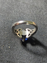 Load image into Gallery viewer, Celtic Heart Ring Sapphire Blue CZ

