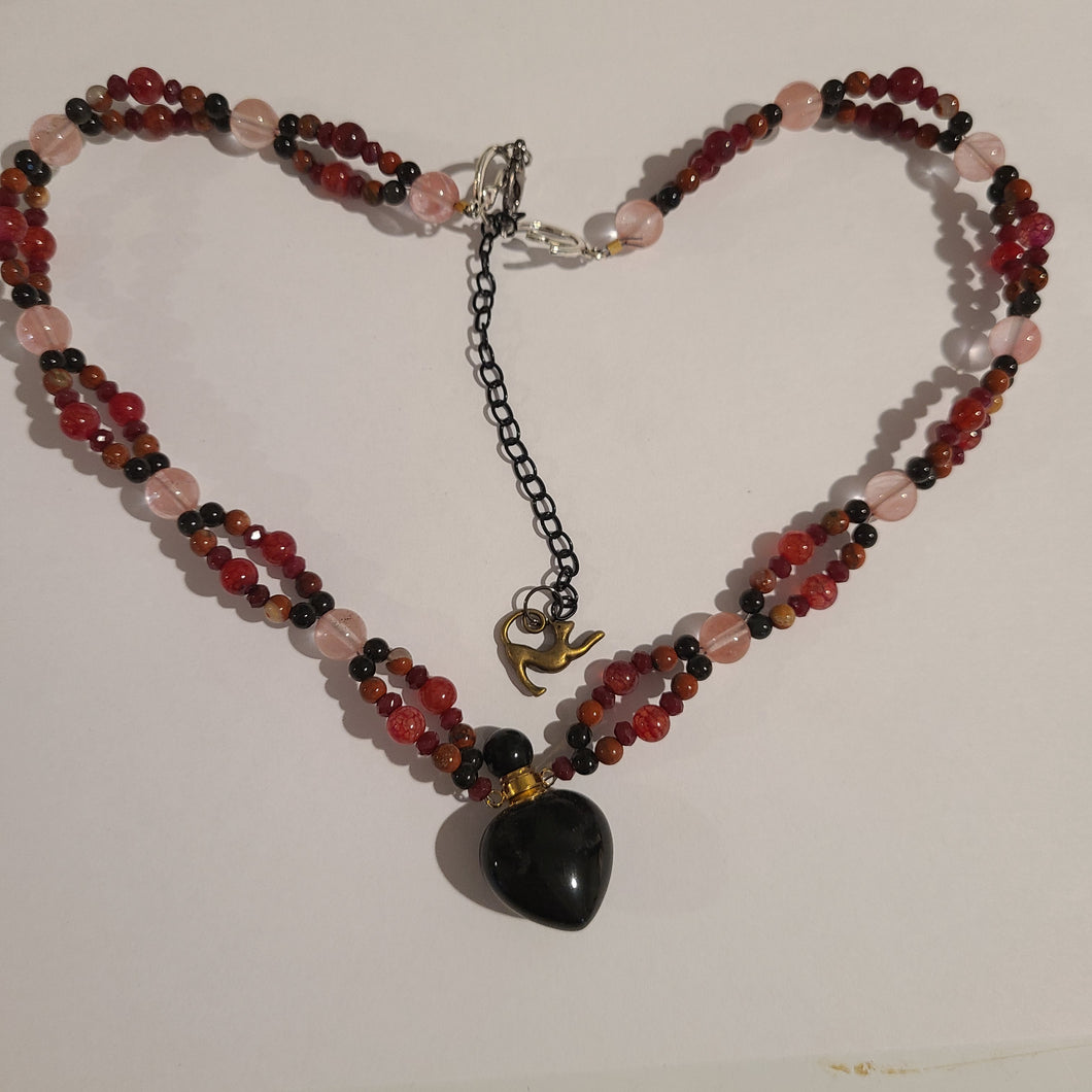 Red Tourmaline, Red Jaspers, black obsidian beads with cherry quartz.